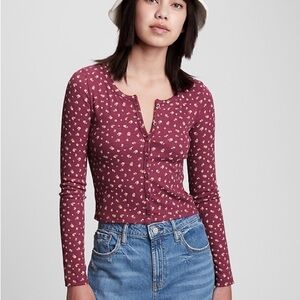 GAP TEEN Burgundy Floral Long Sleeve Tee